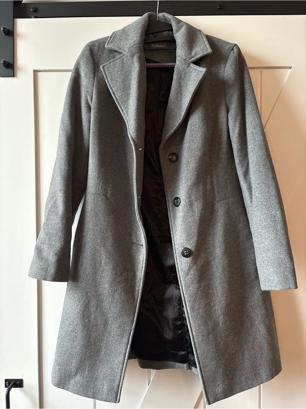 Calvin Klein Gray Wool-Blend Tailored Mid-Length Coat